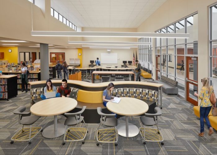 K12 Schools Media Center with Students